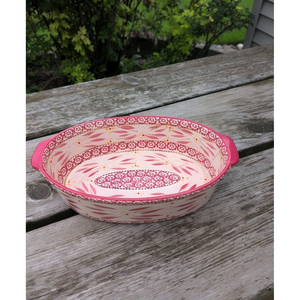 Temptations by Tara Old World Cranberry 3 Qt Oval Baking Dish w/ Plastic Cover